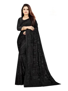 Odette Women Black Georgette Sequins Embroidery Saree With Unstitched Blouse