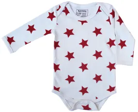 Organic Baby Onesies Long Sleeve GOTS Certified Cotton (White-Red)