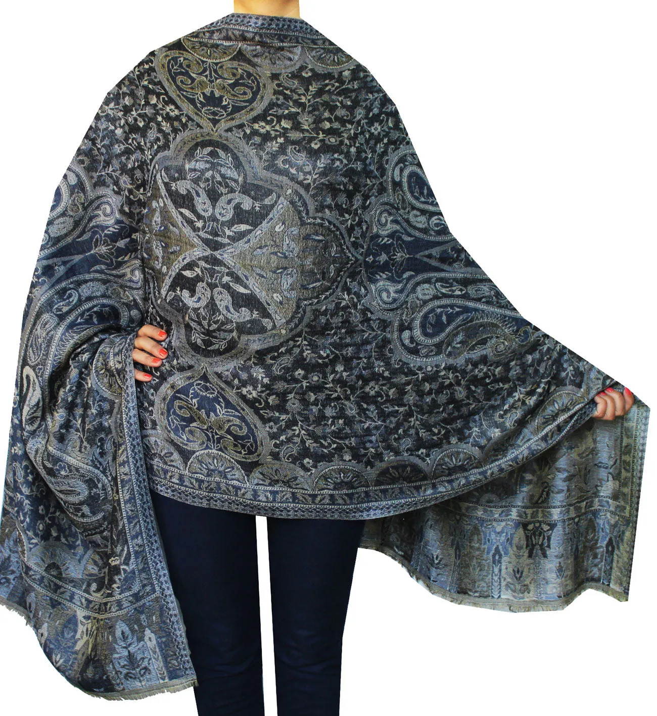 Paisley Wool Womens Scarf Shawl Indian Clothing (84 x 30 inches)