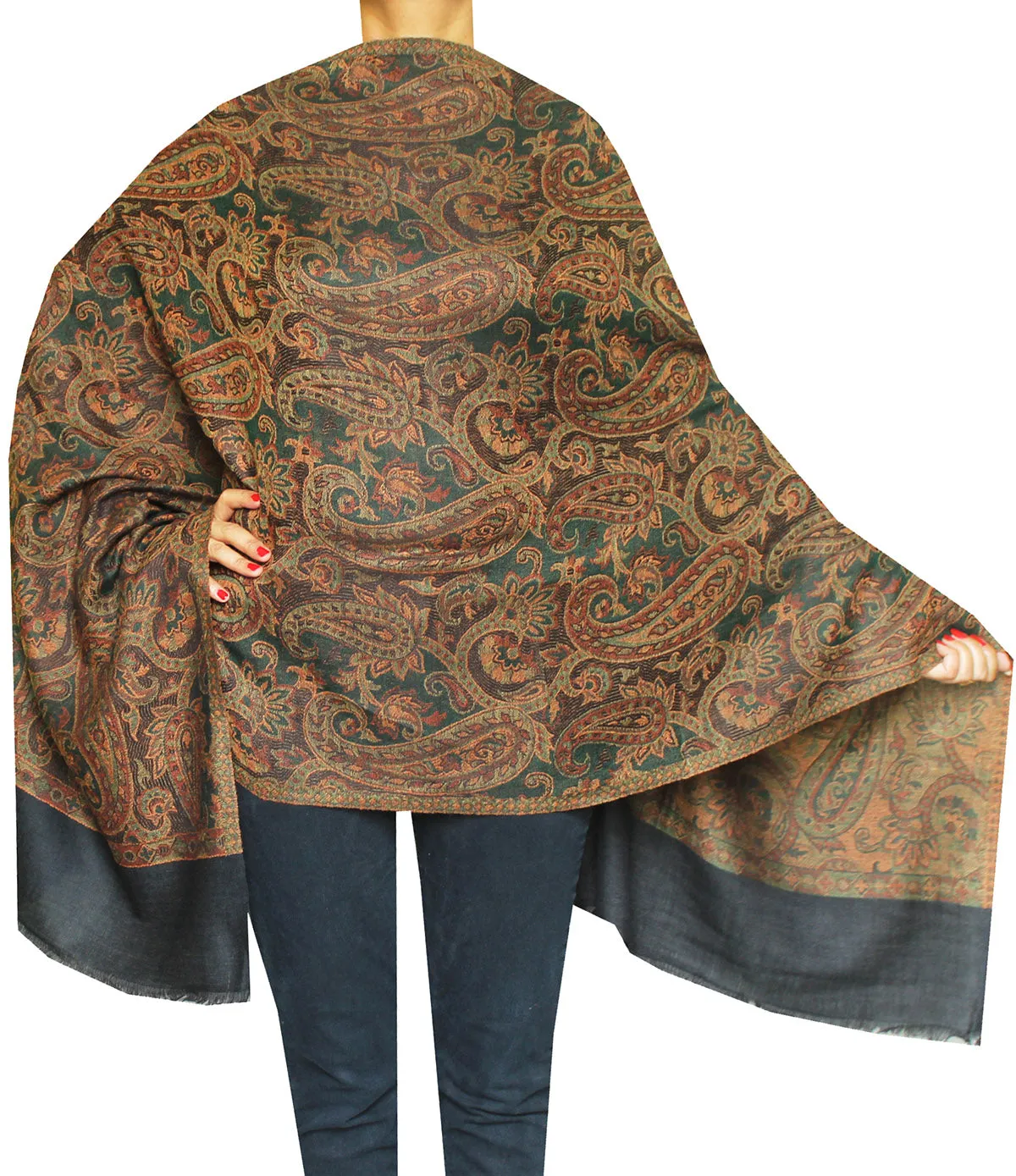 Pure Wool Paisley Shawl Scarves Womens Indian Clothing (80 x 28 inches)