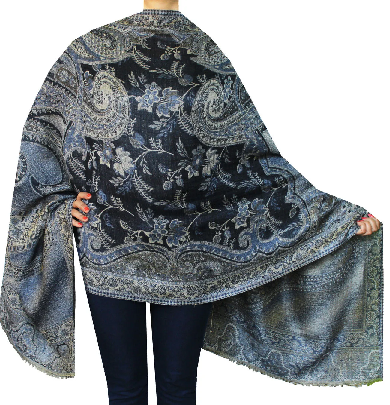 Pure Wool Paisley Shawl Scarves Womens Indian Clothing (84 x 30 inches)