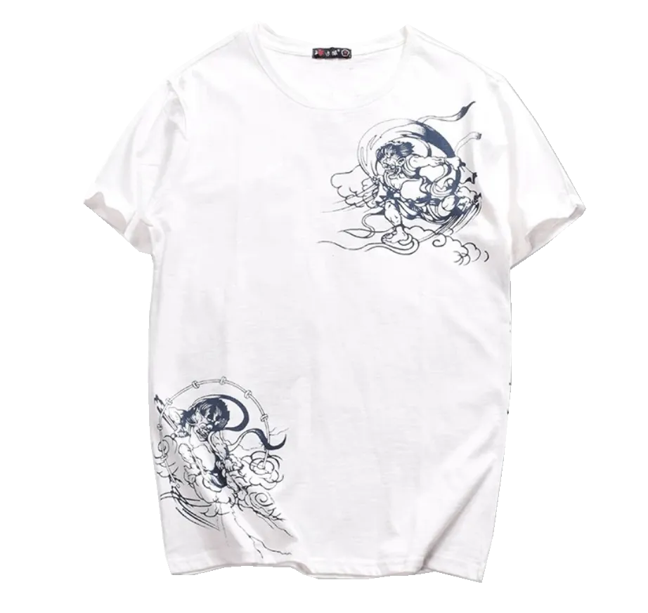 Raijin and Fujin embroidery T-Shirt (White)