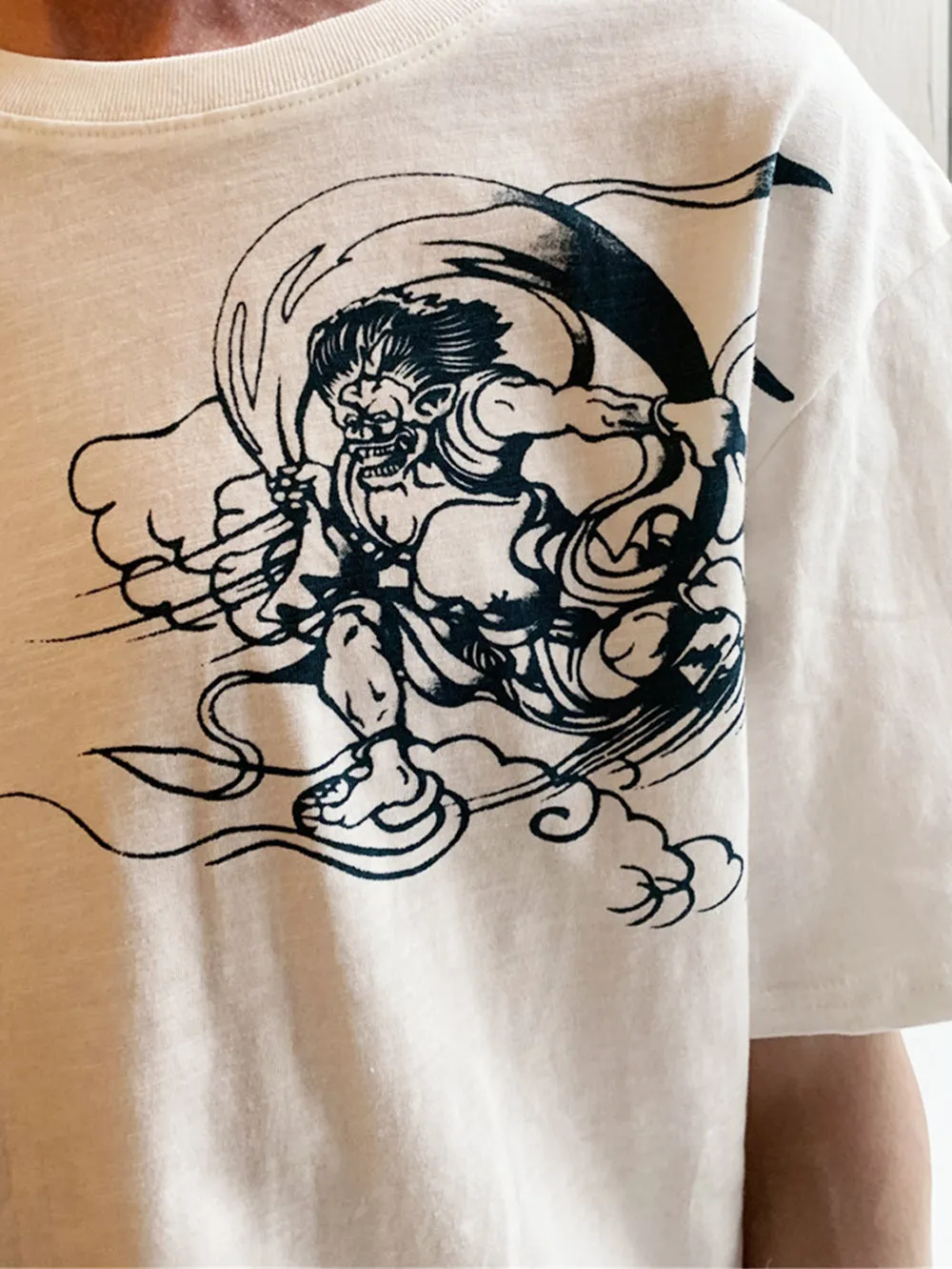 Raijin and Fujin embroidery T-Shirt (White)