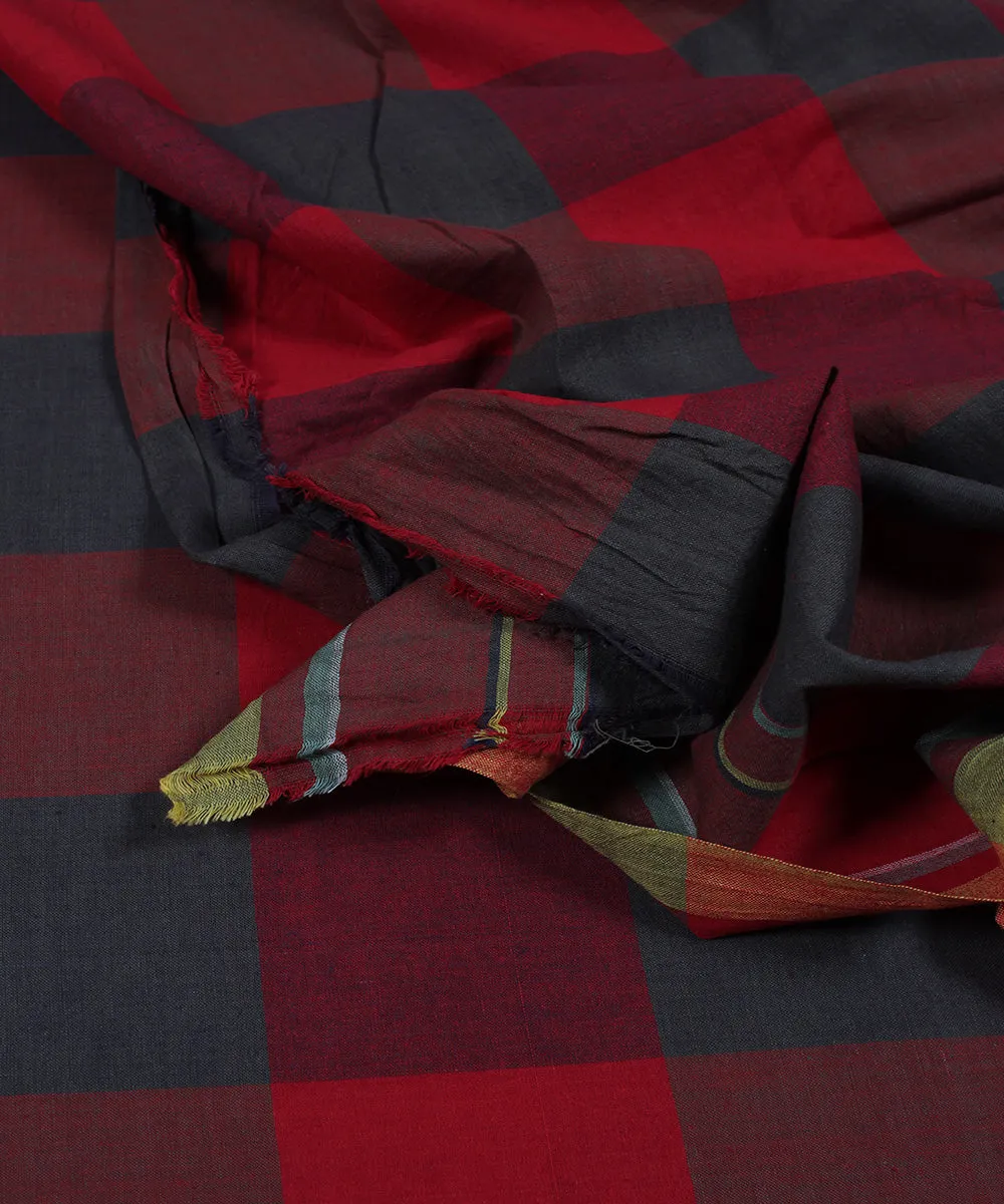 Red blue handwoven bengal cotton checks fabric