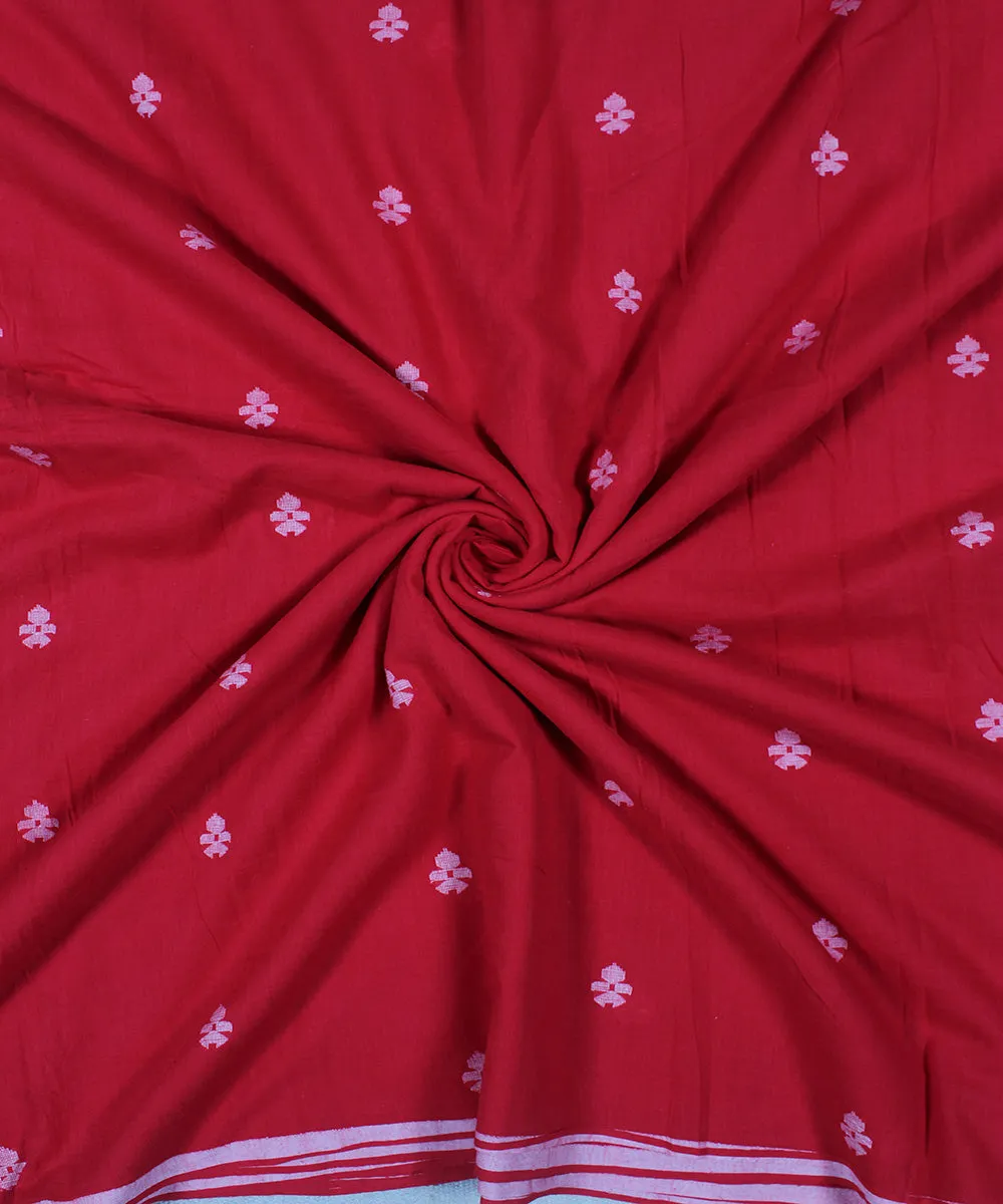 Red hand woven jamdani cotton fabric