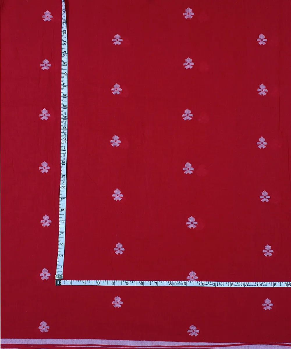 Red hand woven jamdani cotton fabric