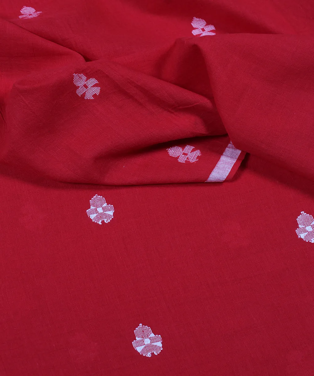 Red hand woven jamdani cotton fabric