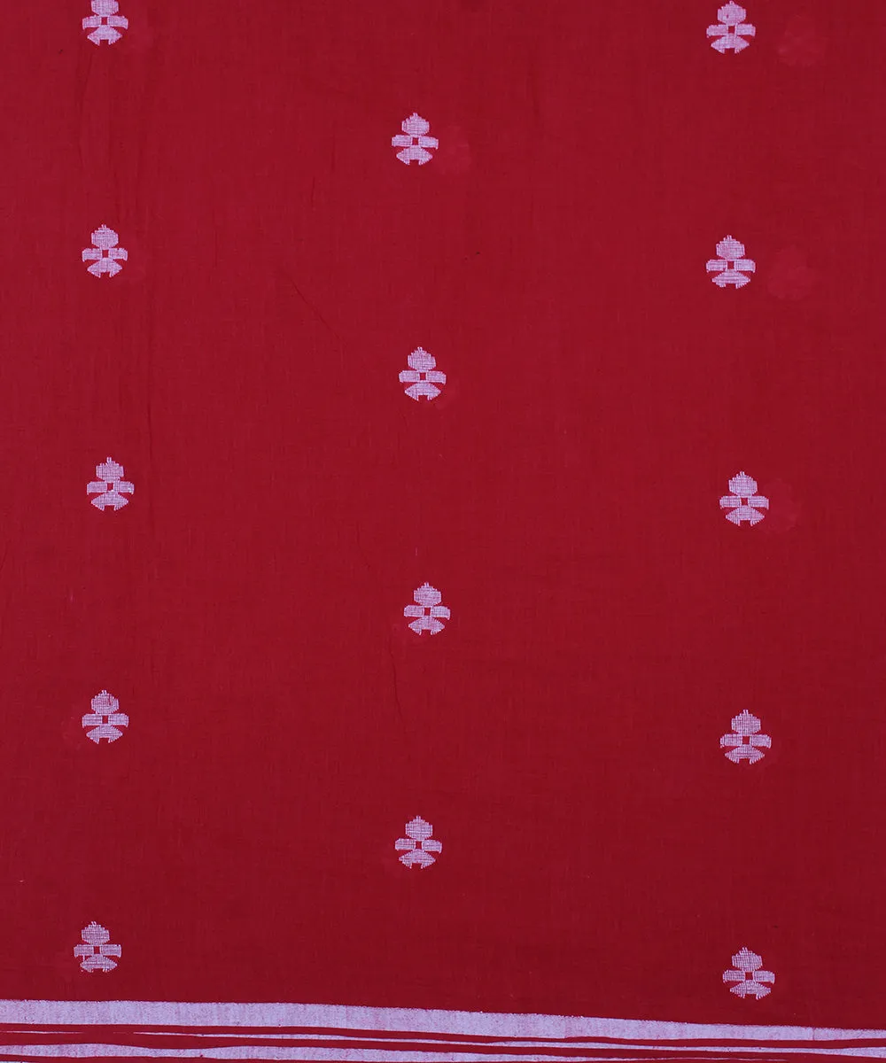 Red hand woven jamdani cotton fabric