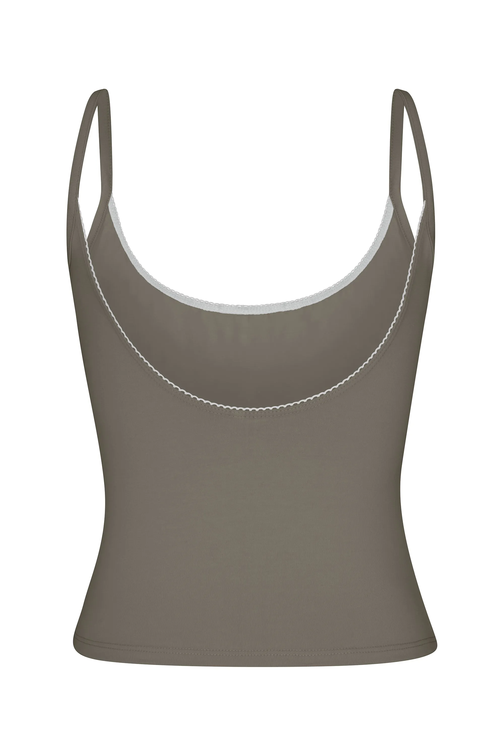 SCOOP BACK CAMI IN TAUPE