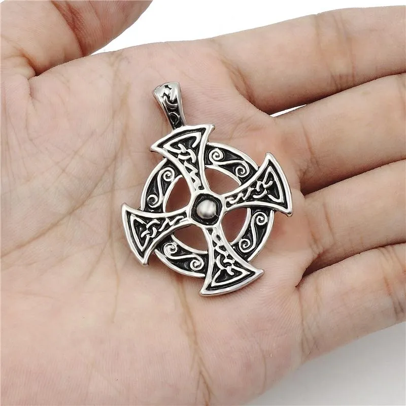 Silver Celtic Solar Cross Pewter Pendant Necklaces