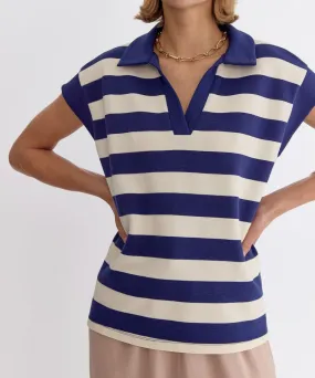 Stripe Knit Top - Navy