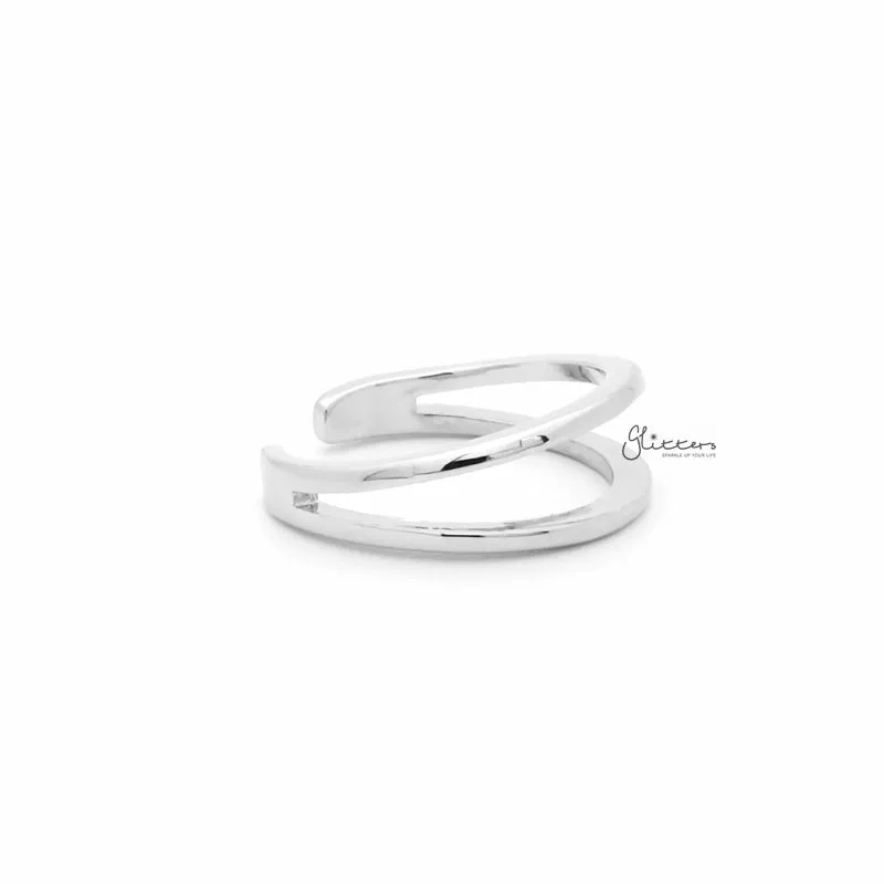 Two Lines Plain Band Toe Ring - Silver