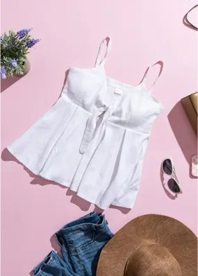 White Front Ribbon Tie Top