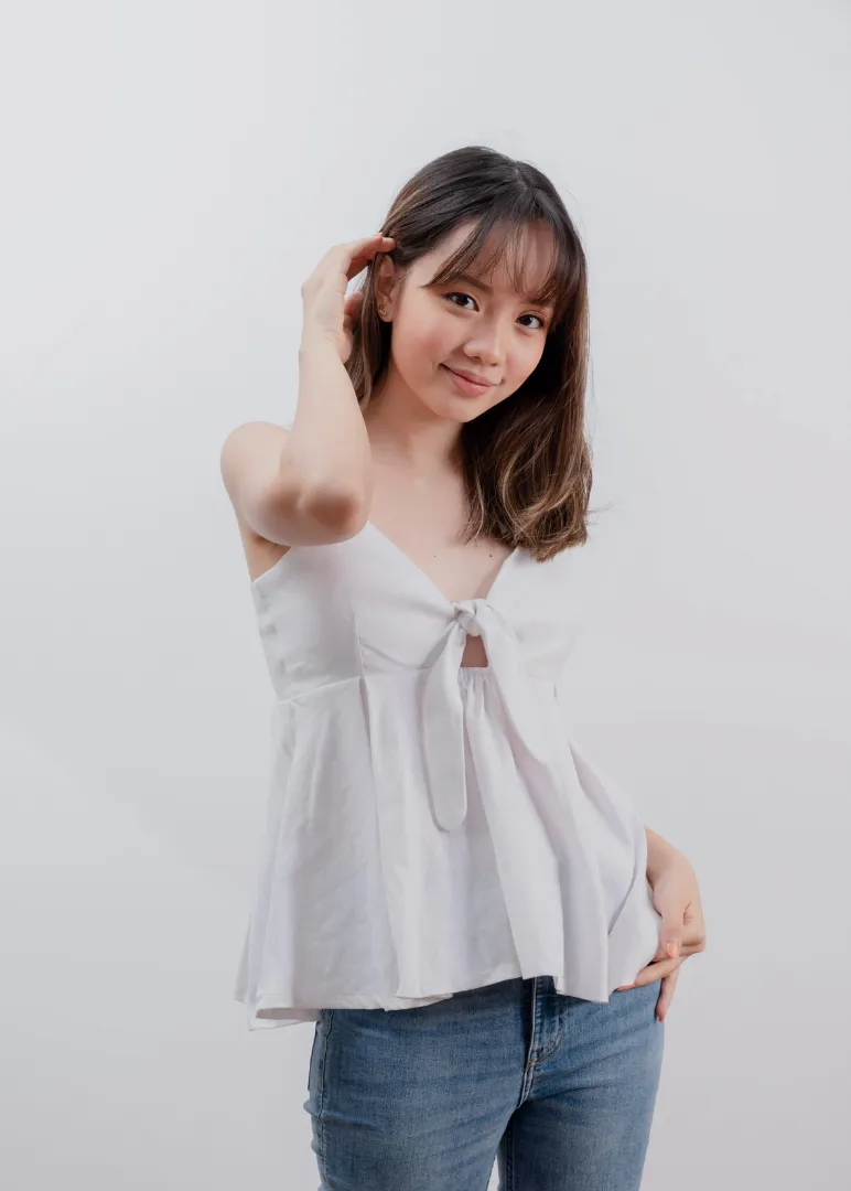 White Front Ribbon Tie Top