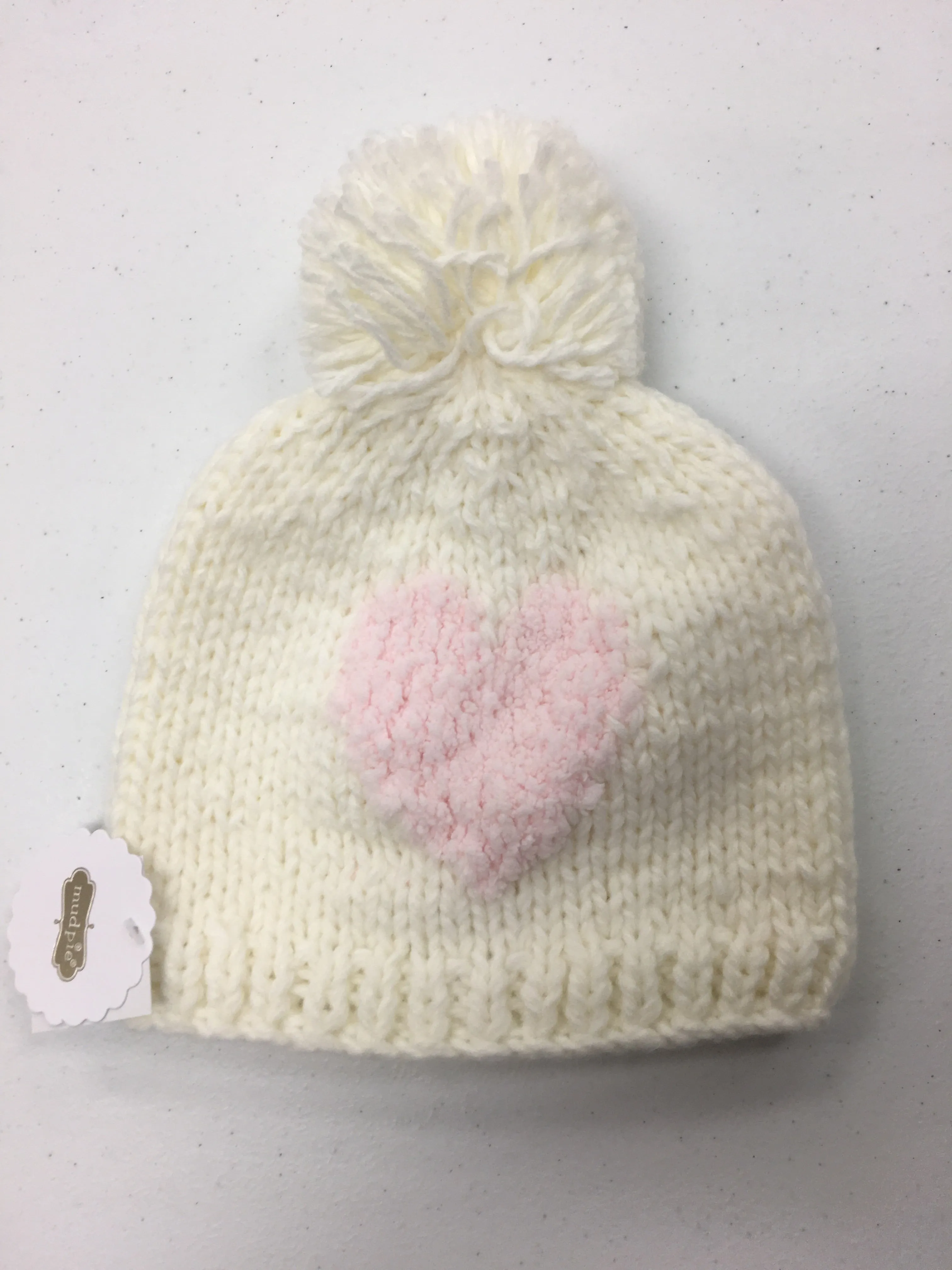 White Hat with Pink Heart - 2T- 5T