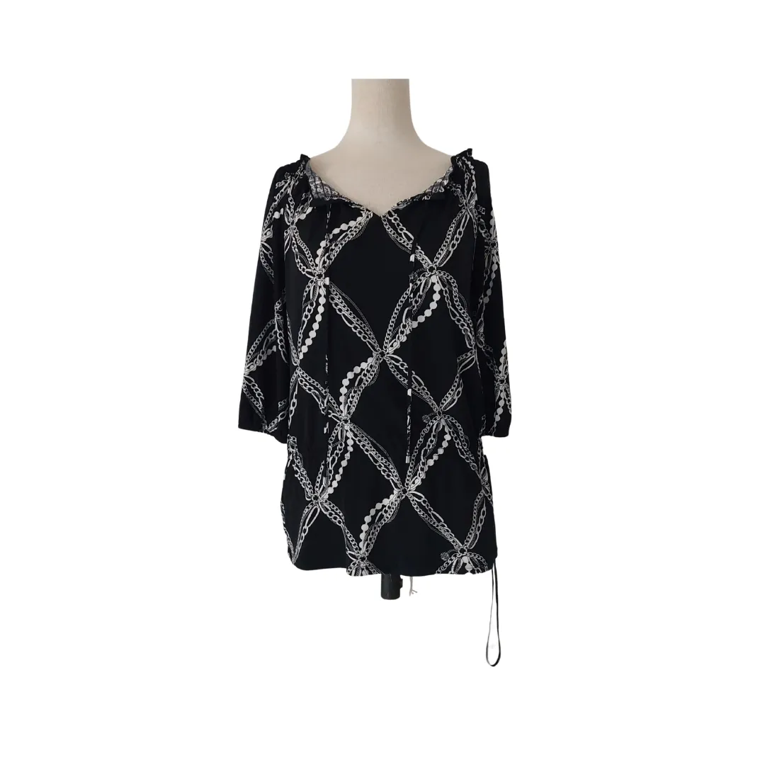 White House Black Market Black & White Chain-Print Blouse | Gently Used |