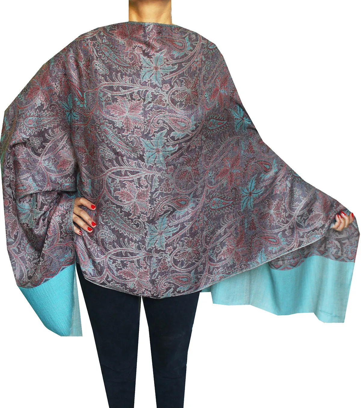 Womens Paisley Scarf Shawl Wool Indian Clothing (80 x 28 inches)