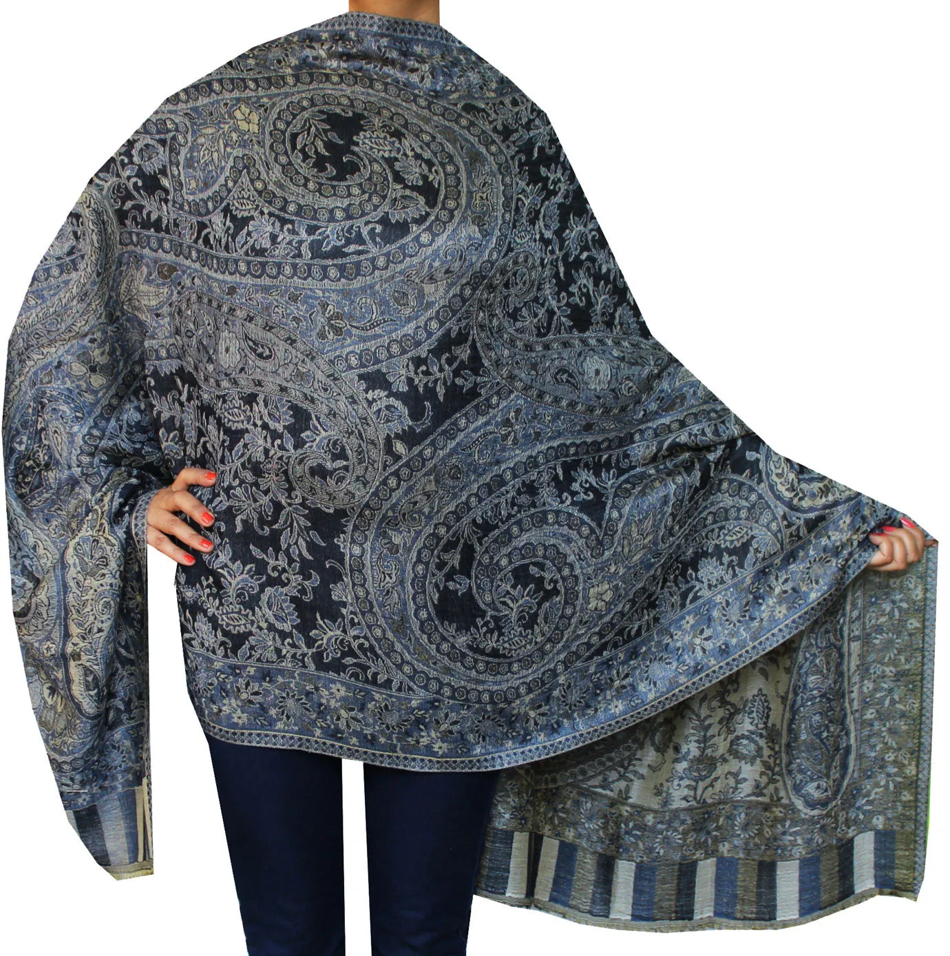 Womens Paisley Wool Shawl Scarf Gift India Clothes (84 x 30 inches)