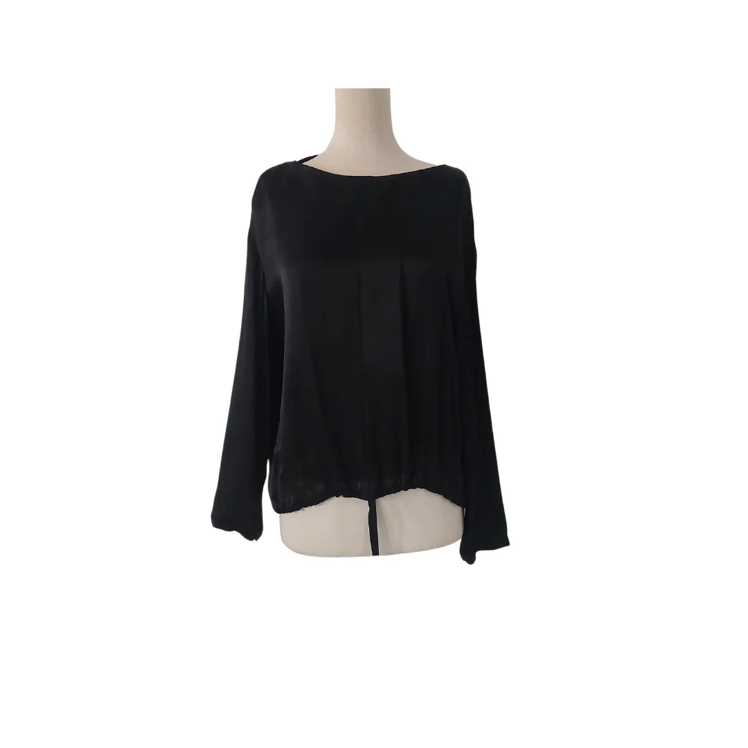 ZARA Black Satin Cinched Tie-waist Blouse | Brand New |