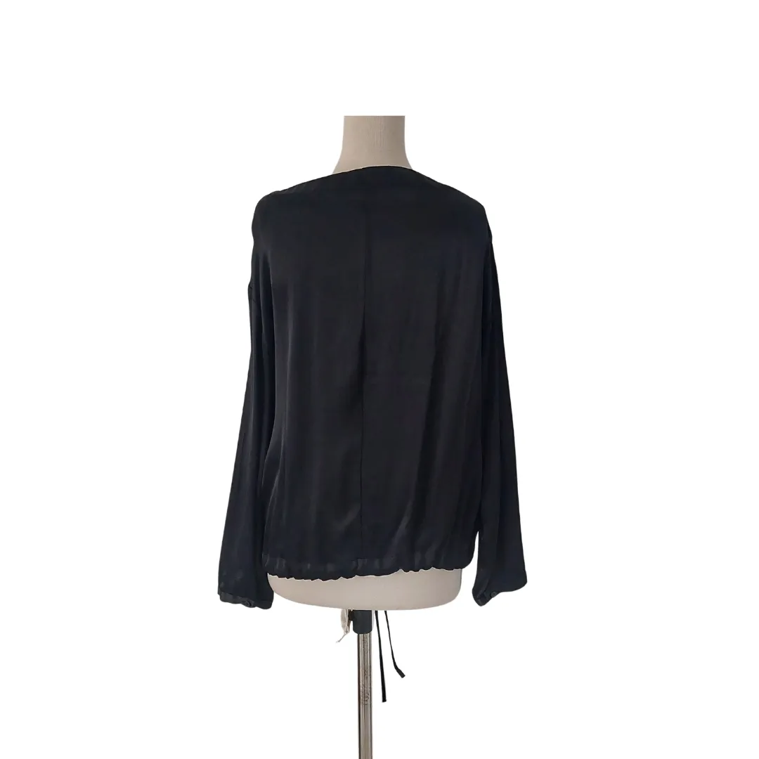 ZARA Black Satin Cinched Tie-waist Blouse | Brand New |