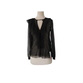 ZARA Black Sheer Ruffle Blouse | Brand New |